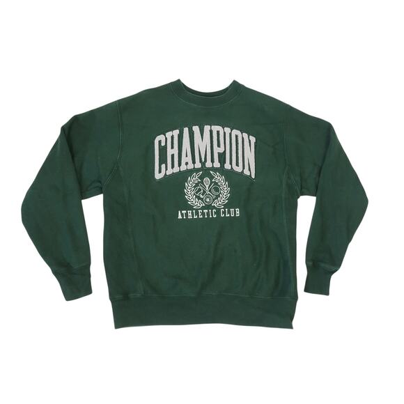 Vintage Y2K Champion Athletic Club Dark Green Graphic Crewneck Sweatshirt M - Picture 1 of 5